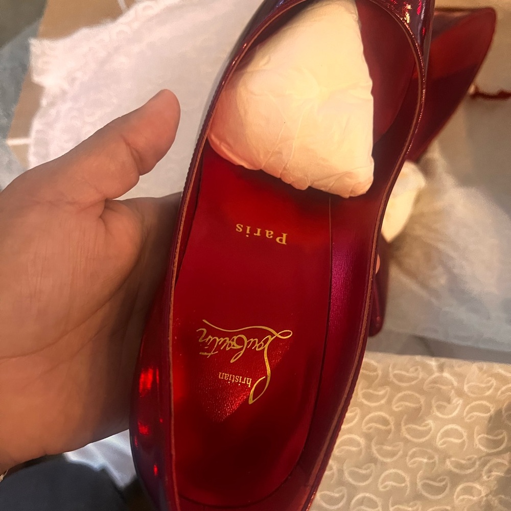 Christian Louboutin Kate Red Metallic Physic Lining Pumps Stiletto Heels 39